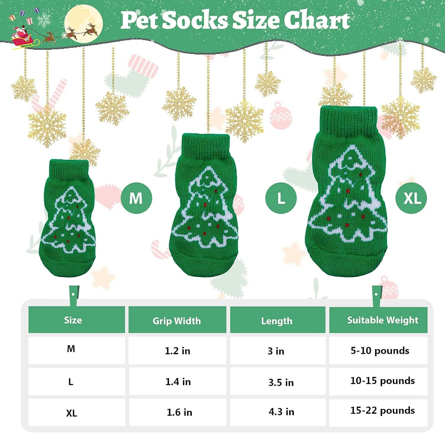 Festive Pet Christmas Costume Set - Reindeer Hats, Anti-Slip Socks & Bandanas for Small to Medium Dogs & Cats (Green, XL)
