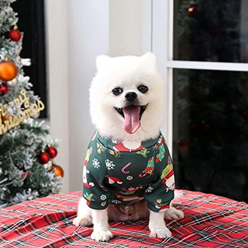 Festive Cartoon Fleece Hoodie for Small Dogs & Cats - Cozy Christmas Pullover in Green