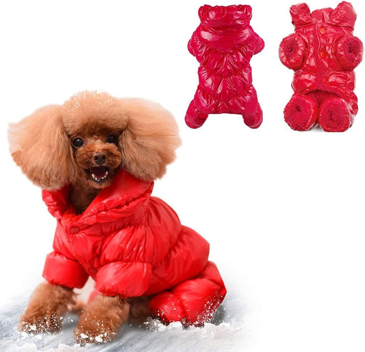 Cozy Red Waterproof Winter Dog Coat - Windproof Snowsuit for Small Dogs - Warm Fleece Jacket for Cold Weather