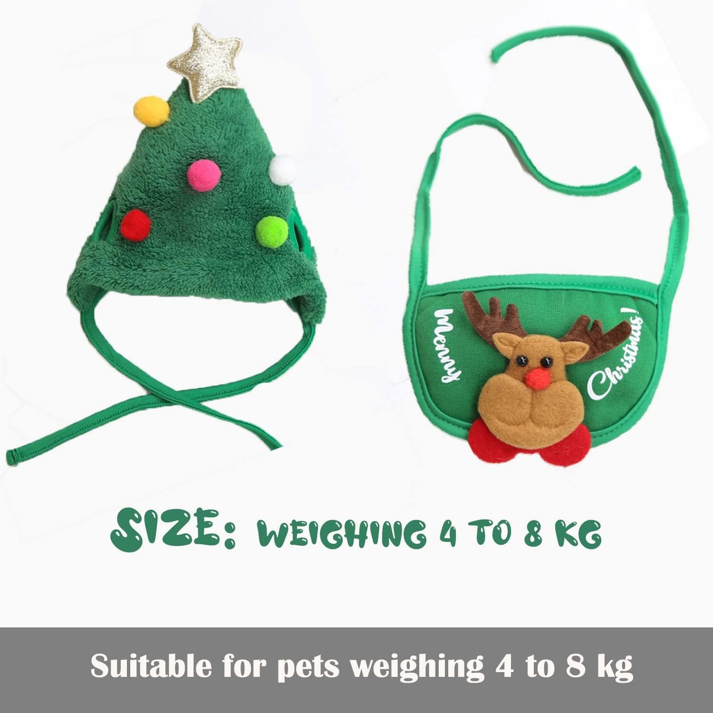 Adorable Christmas Costume for Pets - Adjustable Puppy Santa Hat & Bandana for Small to Medium Dogs & Cats (Green)