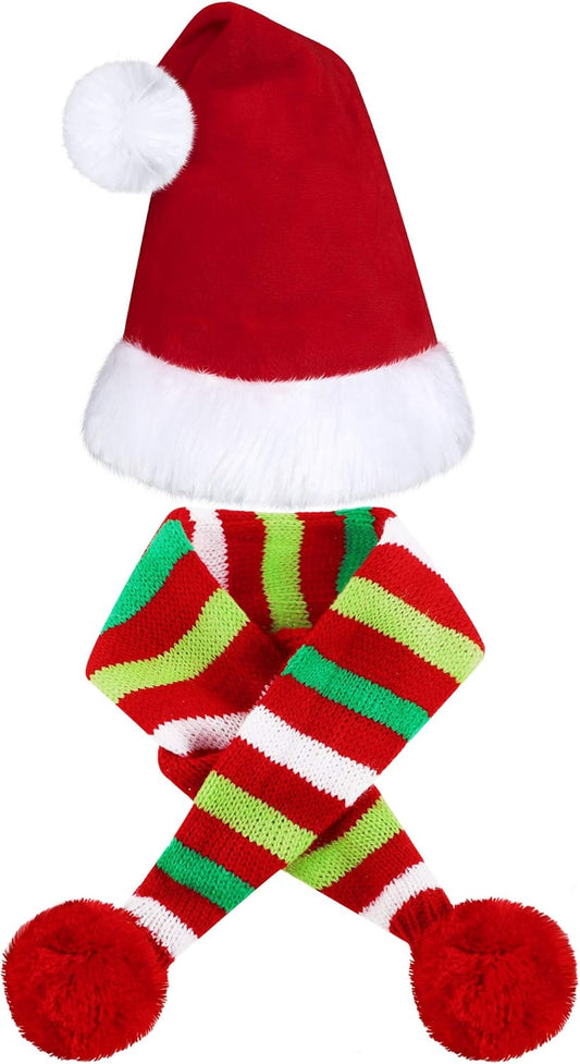 Festive 2-Piece Christmas Dog Santa Hat & Scarf Set - Adjustable Knit Outfit for Pets