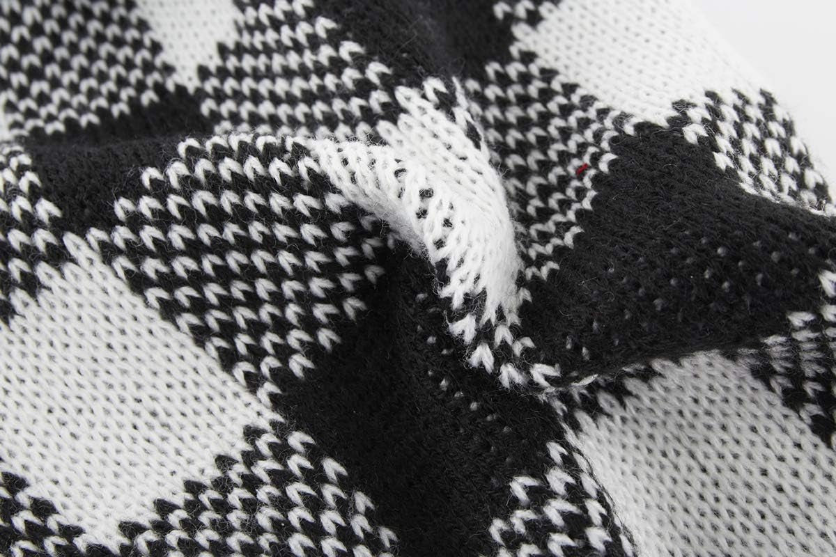 Stylish White Black Plaid Christmas Dog Sweater - Cozy Turtleneck Knitwear for Small Dogs & Cats - Perfect Winter Apparel for Cold Weather (Size S, 12")