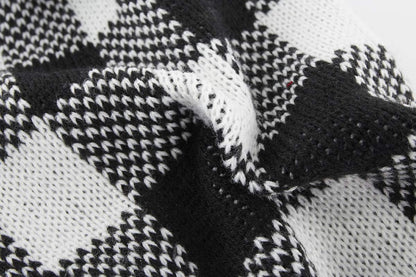 Stylish White Black Plaid Christmas Dog Sweater - Cozy Turtleneck Knitwear for Small Dogs & Cats - Perfect Winter Apparel for Cold Weather (Size S, 12")