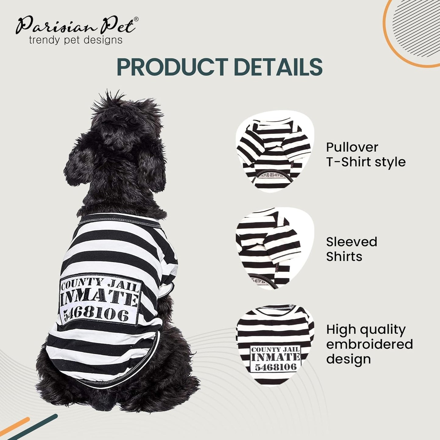 Adorable Prisoner Dog Halloween Costume - Stylish Black and White Striped Outfit for Medium Pets - Perfect Halloween Shirt for Dogs