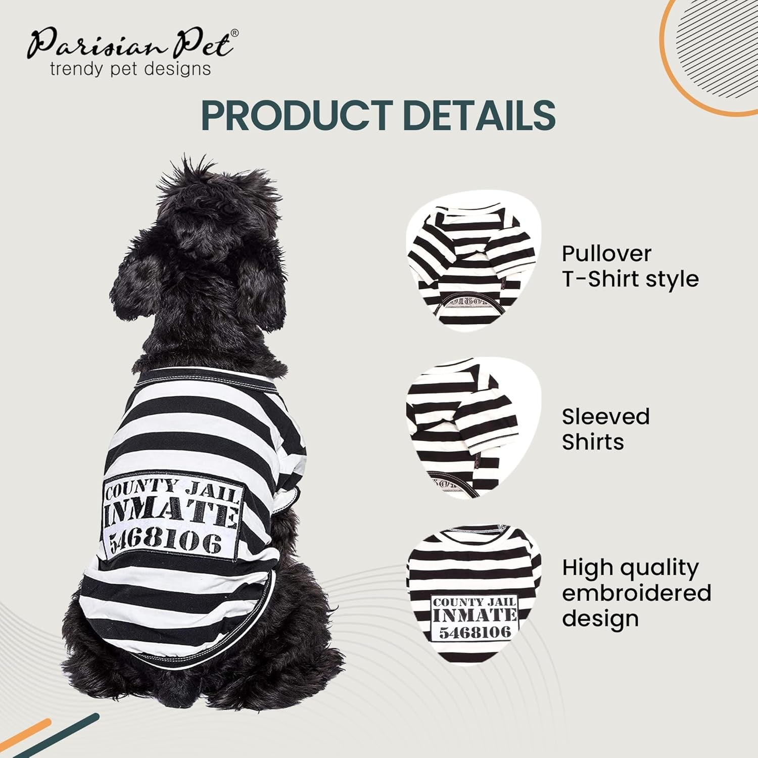 Adorable Prisoner Dog Halloween Costume - Stylish Black and White Striped Outfit for Medium Pets - Perfect Halloween Shirt for Dogs