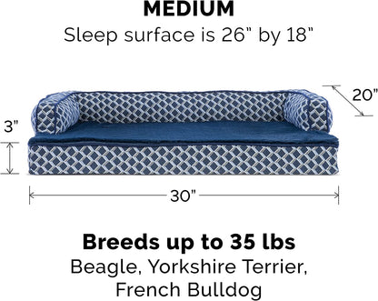 Cozy Diamond Blue Memory Foam Dog Bed with Removable Bolsters & Washable Cover - Perfect for Medium/Small Dogs up to 35 Lbs