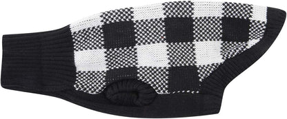Stylish White Black Plaid Christmas Dog Sweater - Cozy Turtleneck Knitwear for Small Dogs & Cats - Perfect Winter Apparel for Cold Weather (Size S, 12")