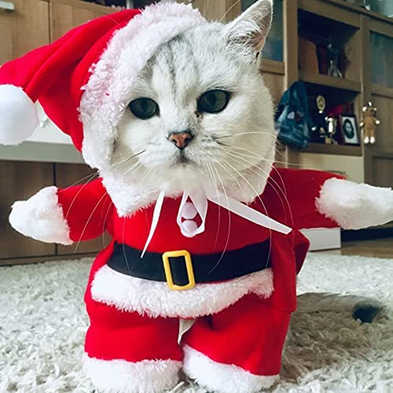 Festive Pet Christmas Costume - Funny Dog & Cat Outfit with Cap for Holiday Parties (Red, Large)