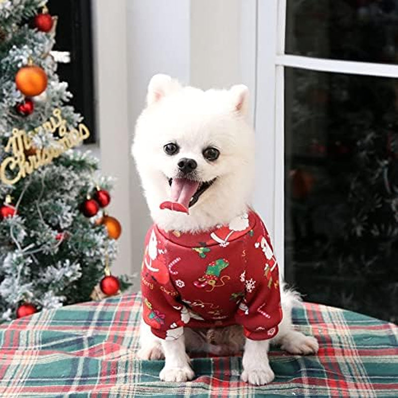 Cozy Cartoon Christmas Fleece Hoodie for Small Dogs & Cats - Adorable Red Pullover for Chihuahuas and More!