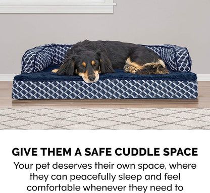 Cozy Diamond Blue Memory Foam Dog Bed with Removable Bolsters & Washable Cover - Perfect for Medium/Small Dogs up to 35 Lbs