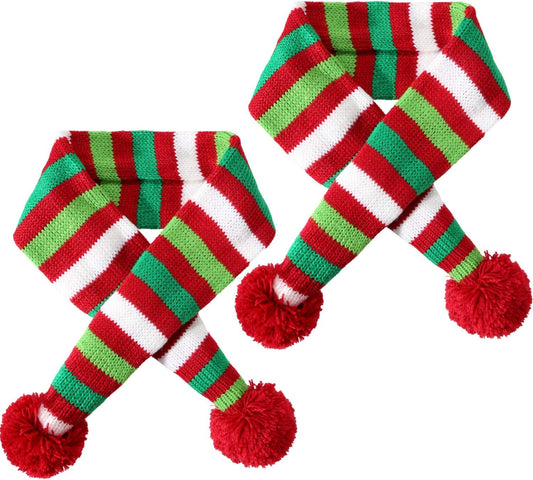 Festive Christmas Striped Knitted Dog Scarf - 2 Pack Winter Neck Warmers for Pets, Perfect Holiday Accessory for Dogs and Cats