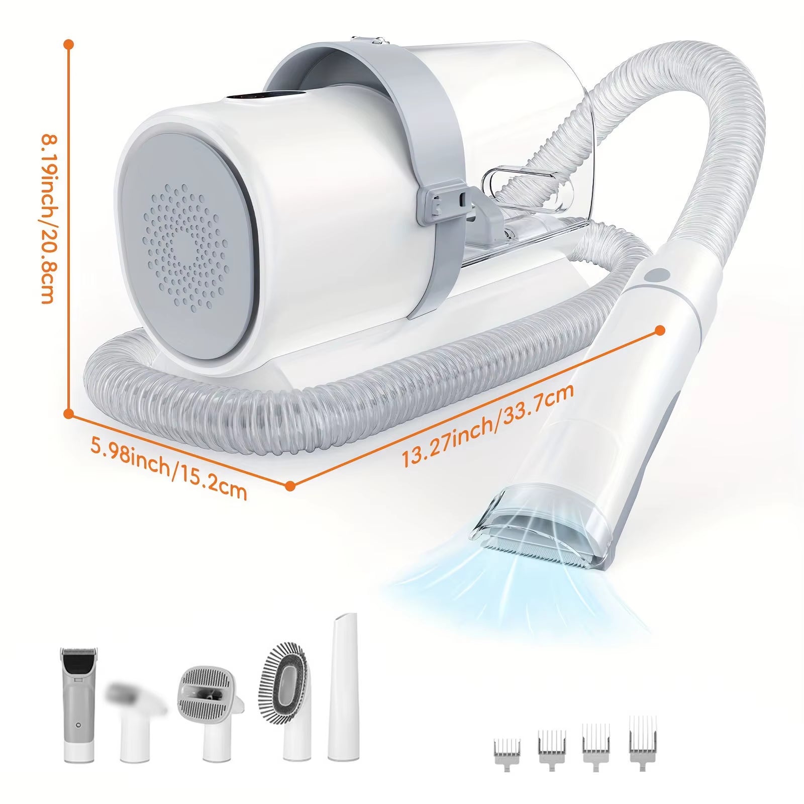 Ultimate 5-In-1 Dog Grooming Vacuum Kit - Professional Clippers with 6 Guide Combs for Effortless Pet Hair Removal on Dogs and Cats