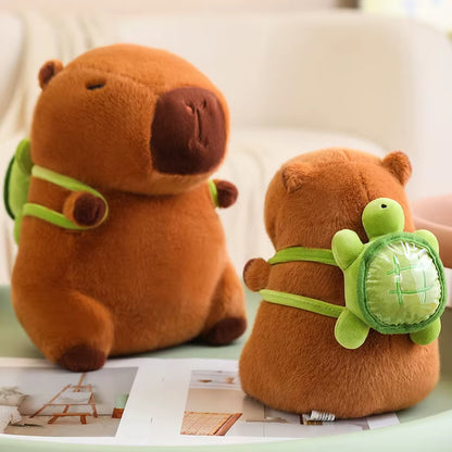 Adorable Plush Fat Capybara Pillow with Turtle Backpack - Perfect for Cuddles and Fun!