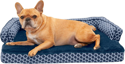 Cozy Diamond Blue Memory Foam Dog Bed with Removable Bolsters & Washable Cover - Perfect for Medium/Small Dogs up to 35 Lbs