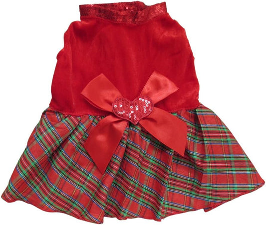 Adorable Bow-Knot Christmas Plaid Dog Dress - Size L for Festive Fun!