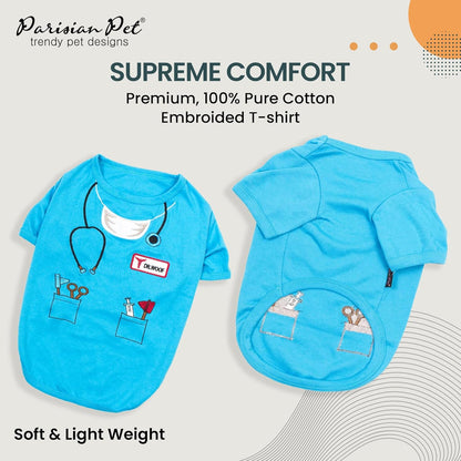 Adorable Doctor Dog Costume - Perfect Halloween Shirt for Pets - Stylish Sleeved T-Shirt for Dogs and Cats - Size L