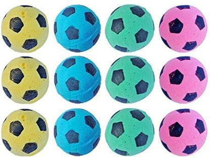 Vibrant Foam Sponge Soccer Balls for Cats - 12 Pack Interactive Exercise Toys, Soft & Bouncy, Noise-Free Fun in Pink, Yellow, Blue, and Green