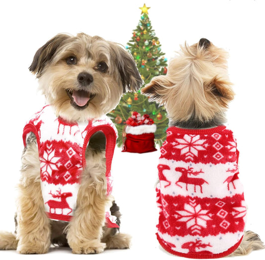 Festive Red Snowflake Christmas Sweater for Small Dogs and Cats - Adorable Elk Pattern Holiday Outfit for Puppies and Kittens