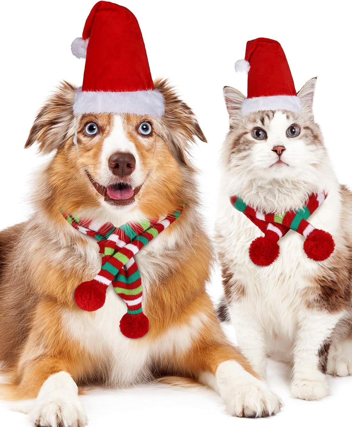 Festive 2-Piece Christmas Dog Santa Hat & Scarf Set - Adjustable Knit Outfit for Pets