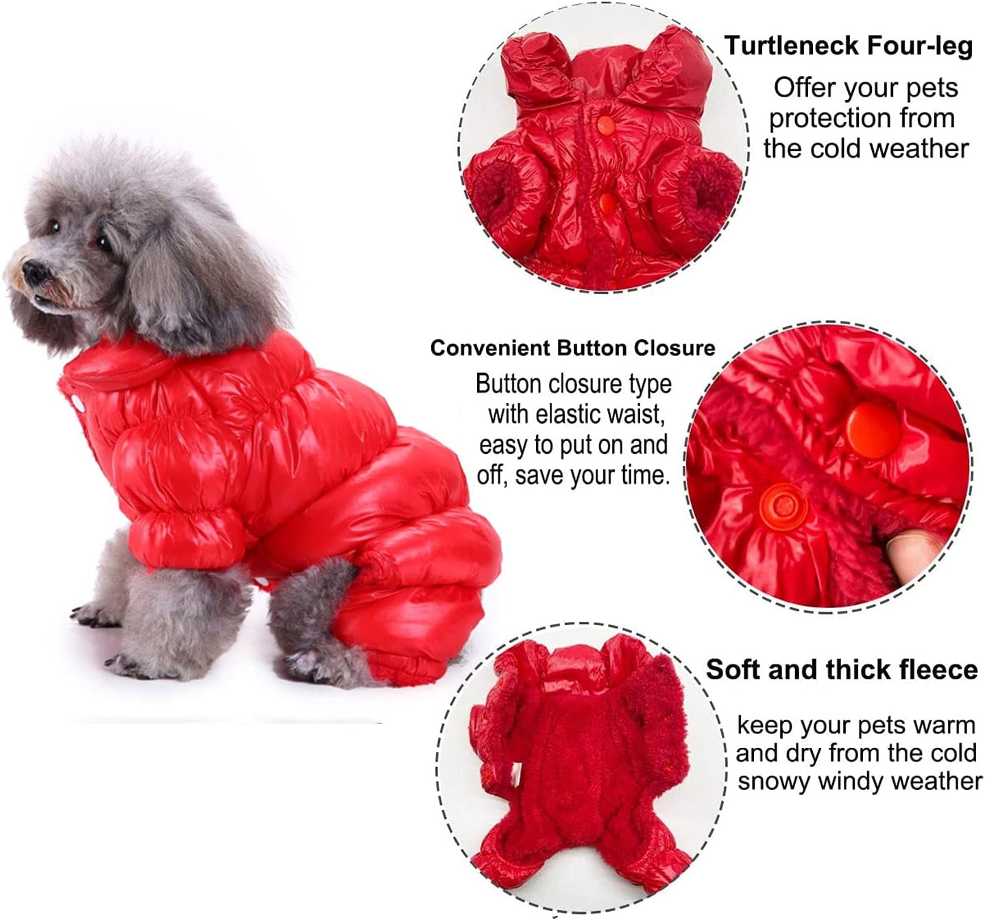 Cozy Red Waterproof Winter Dog Coat - Windproof Snowsuit for Small Dogs - Warm Fleece Jacket for Cold Weather