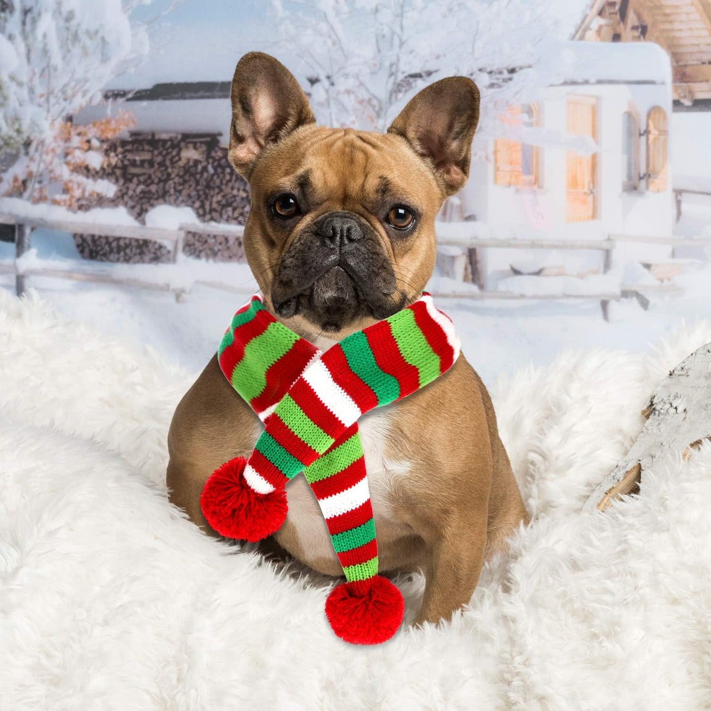 Festive Christmas Striped Knitted Dog Scarf - 2 Pack Winter Neck Warmers for Pets, Perfect Holiday Accessory for Dogs and Cats