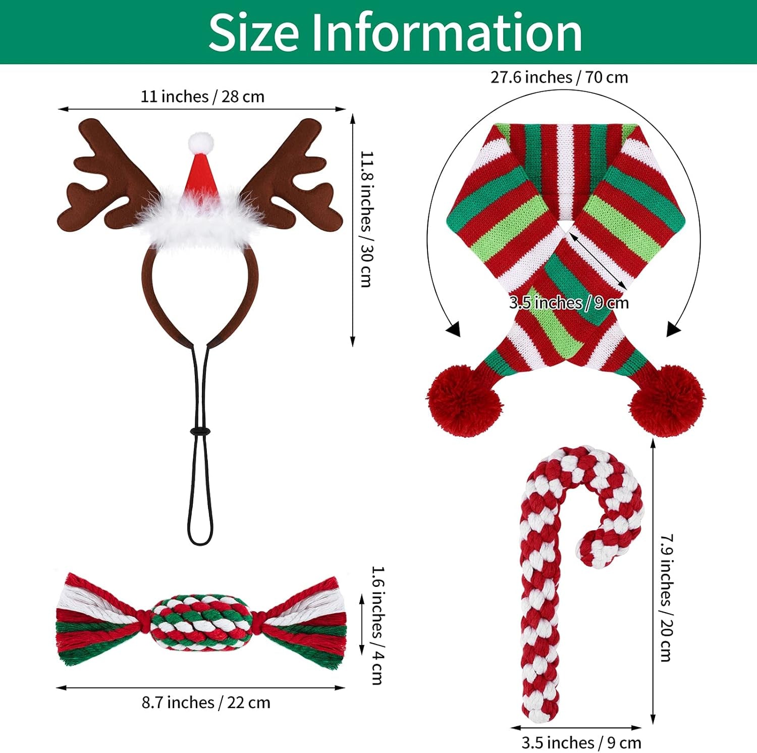 Festive 4-Pack Dog Christmas Costume Set - Reindeer Antlers, Scarf, Chew Toys & Rope Toy!