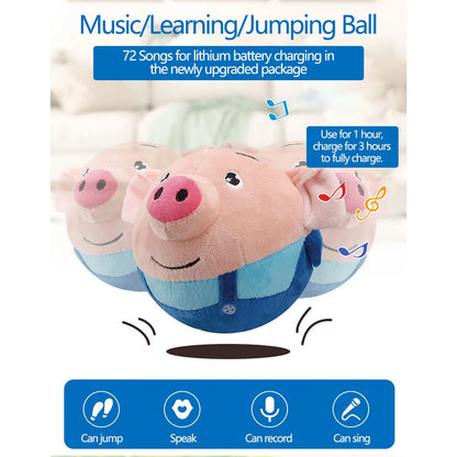 Interactive Bouncing Rabbit Dog Toy with Sound - Durable Plush Squeaky Ball for Aggressive Chewers, 60 Songs Music & Fun!