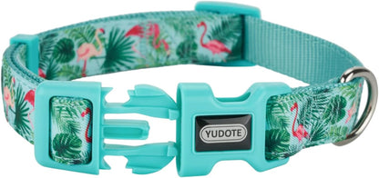 Flamingo Pattern Dog Collar, Nylon Webbing plus Polyester Ribbon 2 Layers, for Medium Dogs(Medium, Flamingo)