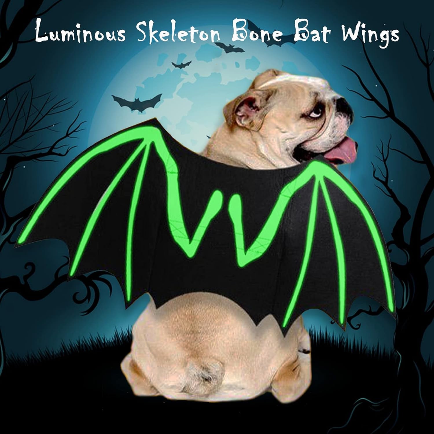 Luminous Skeleton Bone Bat Wings Halloween Costumes for Dogs and Cats - Perfect Dress-Up Apparel for Kittens and Puppies