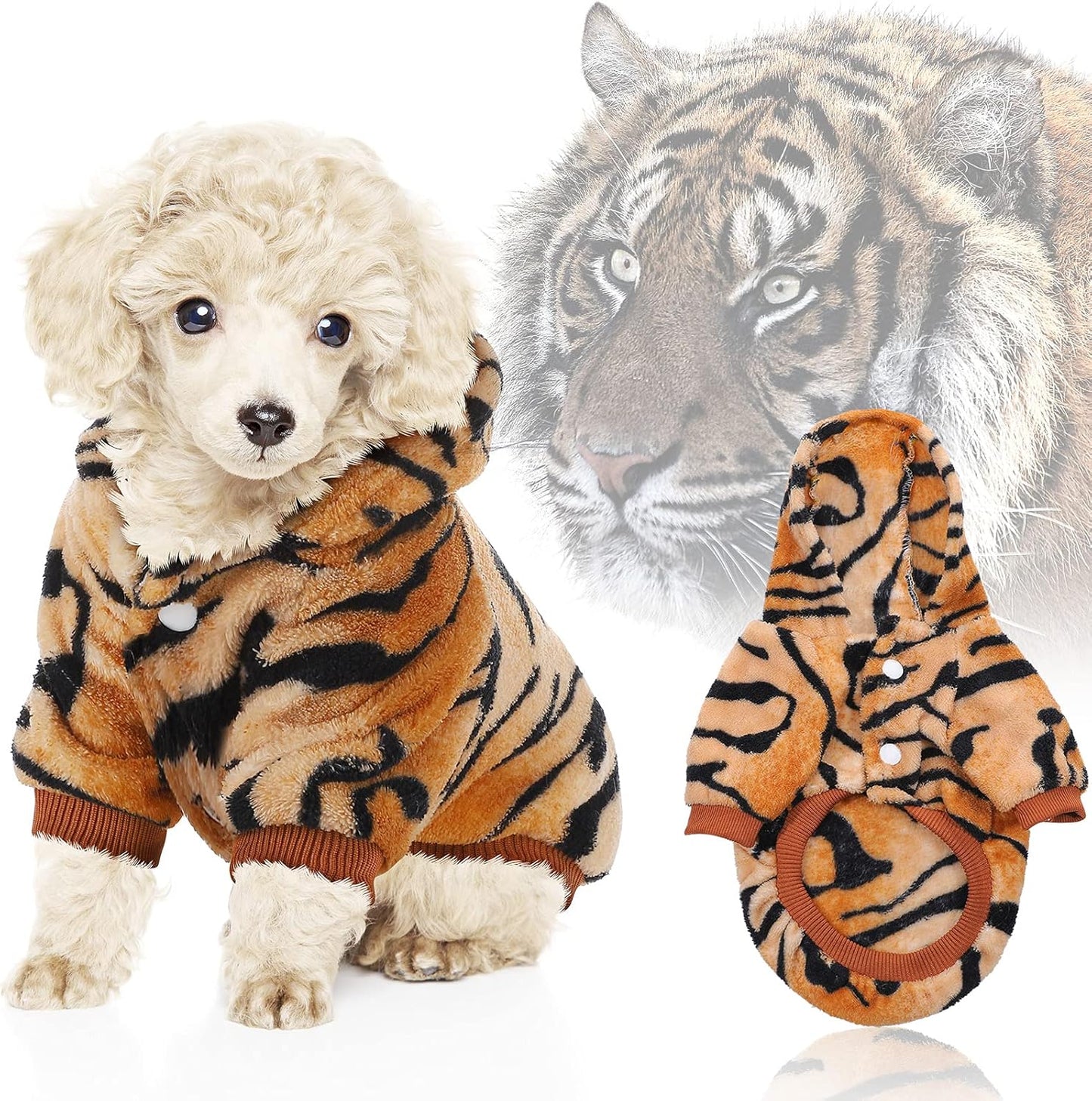 Adorable Lion & Tiger Costumes - 2 Pack Winter Sweaters for Small Dogs - Cozy Christmas Pet Coats (L Size)