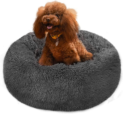 Cozy Grey Donut Dog Bed for Medium Dogs - Anti-Slip, Fluffy, Washable & Durable Pet Bed for Ultimate Comfort