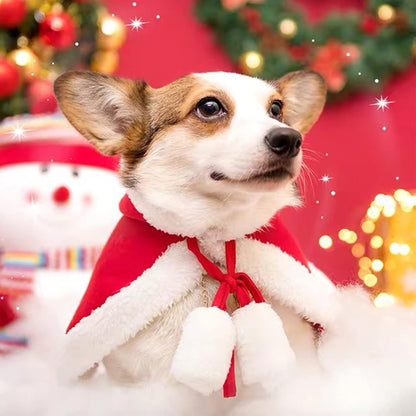 Festive Cat & Dog Christmas Costumes - Santa Cloak Cape with Hat for Small Pets - Perfect Holiday Party Outfits!