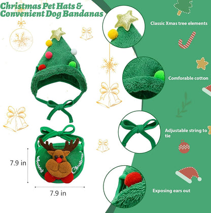 Festive Pet Christmas Costume Set - Reindeer Hats, Anti-Slip Socks & Bandanas for Small to Medium Dogs & Cats (Green, XL)