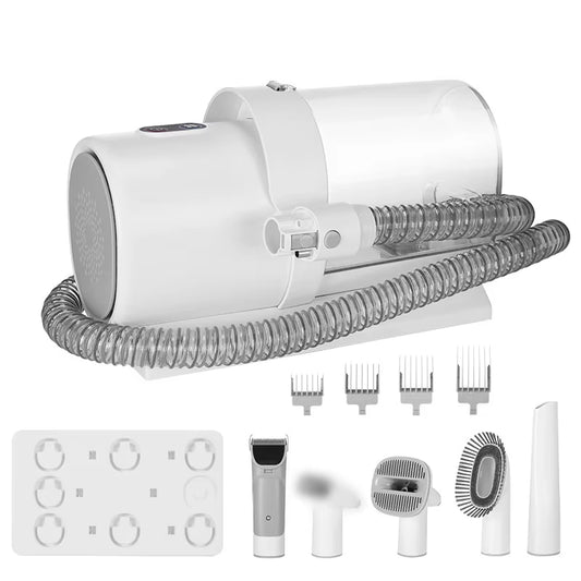 Ultimate 5-In-1 Dog Grooming Vacuum Kit - Professional Clippers with 6 Guide Combs for Effortless Pet Hair Removal on Dogs and Cats