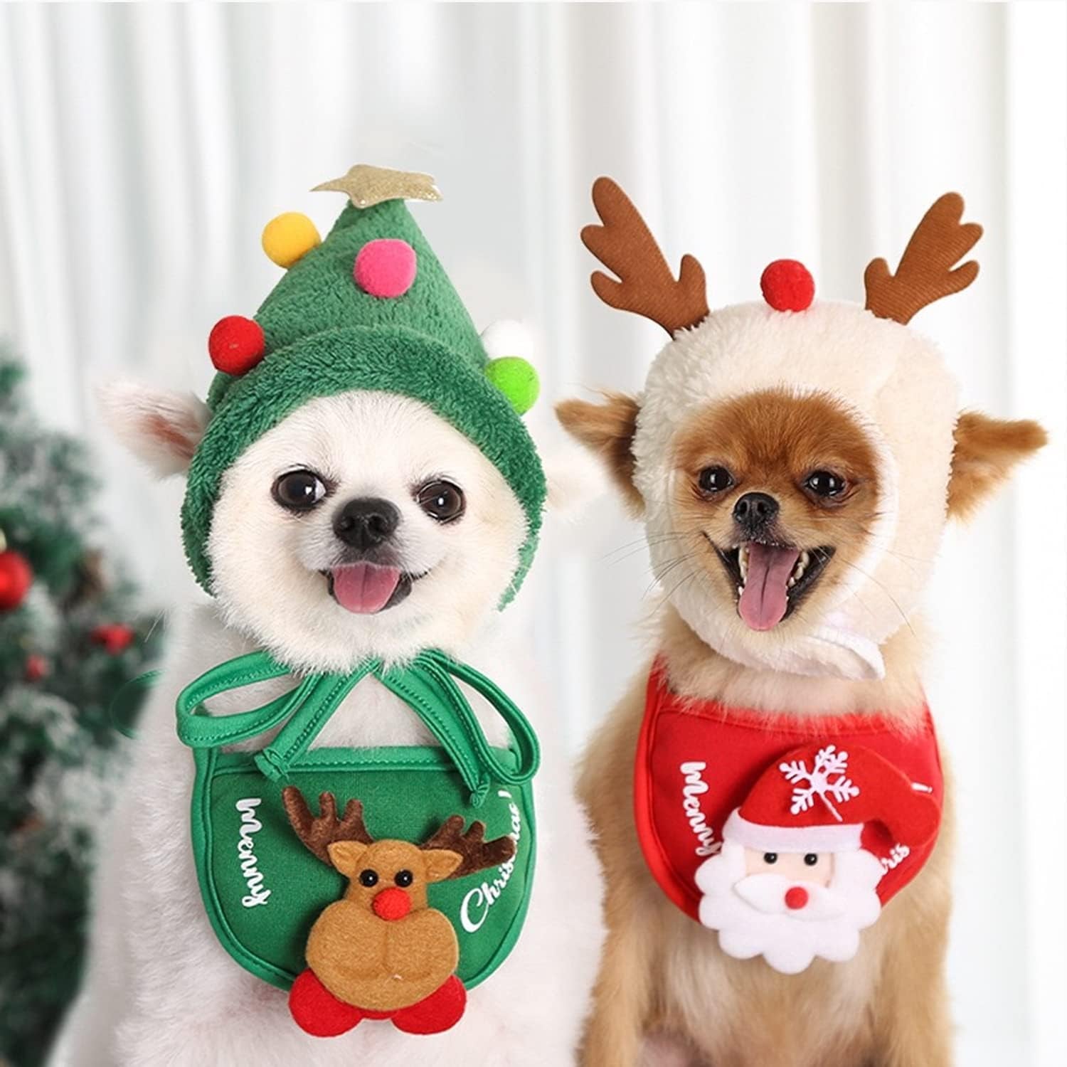 Adorable Christmas Costume for Pets - Adjustable Puppy Santa Hat & Bandana for Small to Medium Dogs & Cats (Green)
