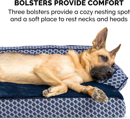 Cozy Diamond Blue Memory Foam Dog Bed with Removable Bolsters & Washable Cover - Perfect for Medium/Small Dogs up to 35 Lbs