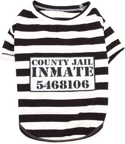 Adorable Prisoner Dog Halloween Costume - Stylish Black and White Striped Outfit for Medium Pets - Perfect Halloween Shirt for Dogs