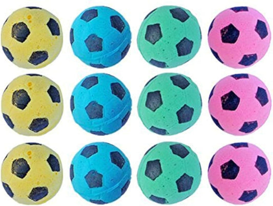 Vibrant Foam Sponge Soccer Balls for Cats - 12 Pack Interactive Exercise Toys, Soft & Bouncy, Noise-Free Fun in Pink, Yellow, Blue, and Green