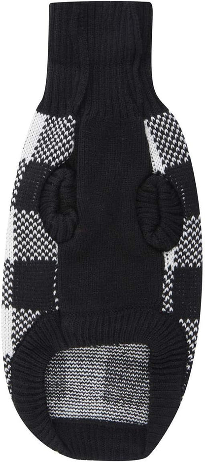 Stylish White Black Plaid Christmas Dog Sweater - Cozy Turtleneck Knitwear for Small Dogs & Cats - Perfect Winter Apparel for Cold Weather (Size S, 12")