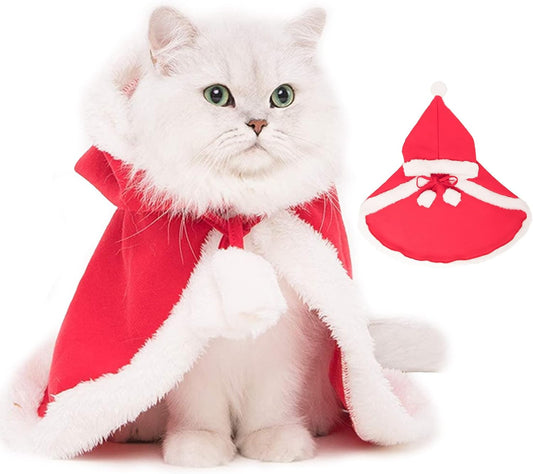 Festive Cat & Dog Christmas Costumes - Santa Cloak Cape with Hat for Small Pets - Perfect Holiday Party Outfits!
