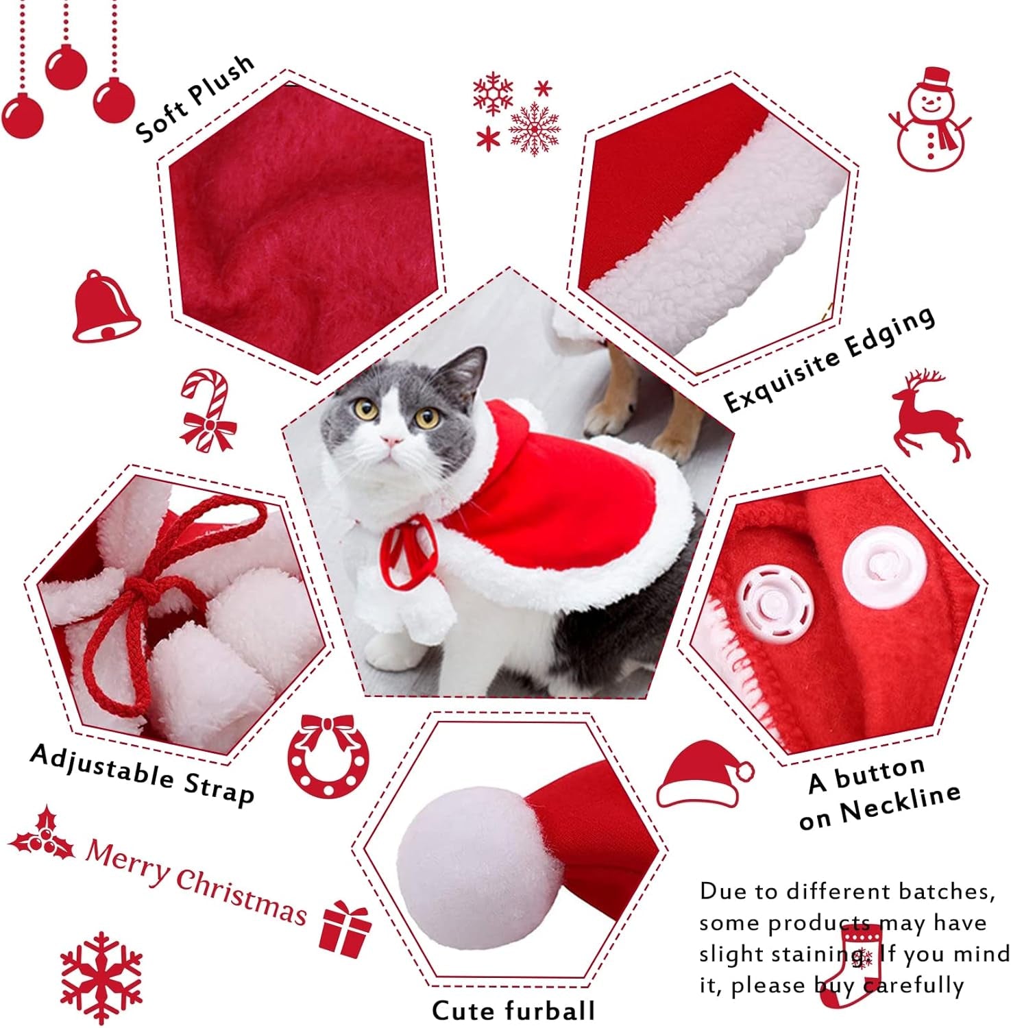 Festive Cat & Dog Christmas Costumes - Santa Cloak Cape with Hat for Small Pets - Perfect Holiday Party Outfits!