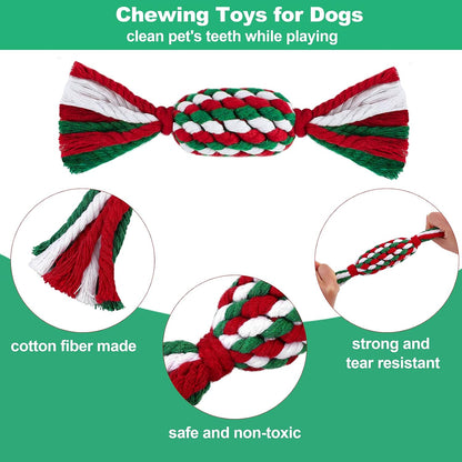 Festive 4-Pack Dog Christmas Costume Set - Reindeer Antlers, Scarf, Chew Toys & Rope Toy!