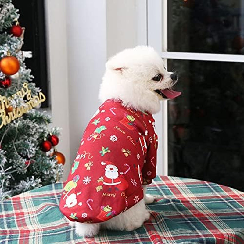 Cozy Cartoon Christmas Fleece Hoodie for Small Dogs & Cats - Adorable Red Pullover for Chihuahuas and More!