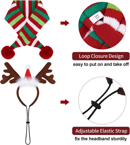 Festive 4-Pack Dog Costume Set: Reindeer Antlers, Christmas Scarf, Chew Toys & Candy Cane