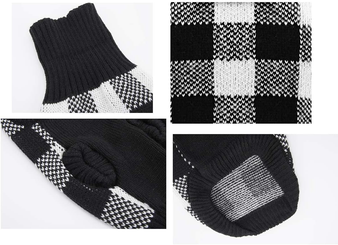 Stylish White Black Plaid Christmas Dog Sweater - Cozy Turtleneck Knitwear for Small Dogs & Cats - Perfect Winter Apparel for Cold Weather (Size S, 12")
