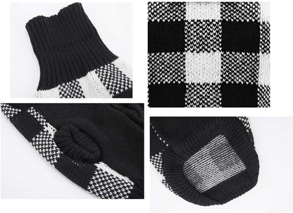 Stylish White Black Plaid Christmas Dog Sweater - Cozy Turtleneck Knitwear for Small Dogs & Cats - Perfect Winter Apparel for Cold Weather (Size S, 12")