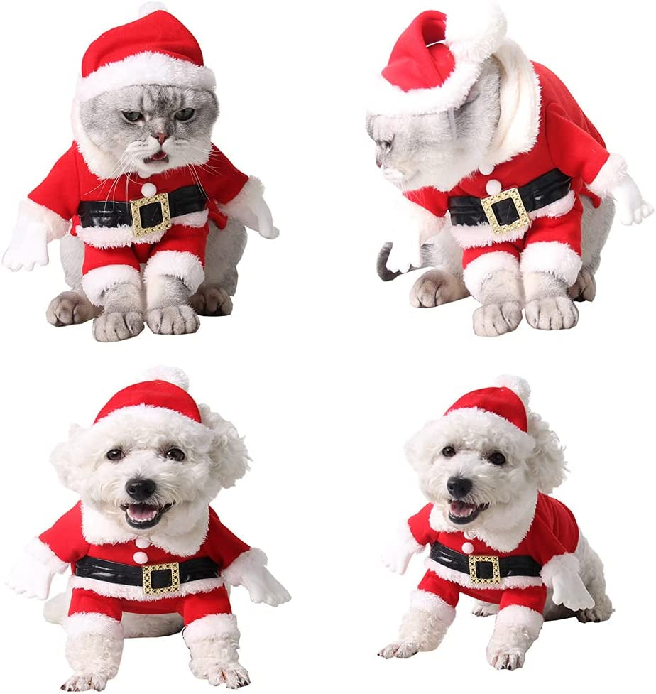 Festive Pet Christmas Costume - Funny Dog & Cat Outfit with Cap for Holiday Parties (Red, Large)