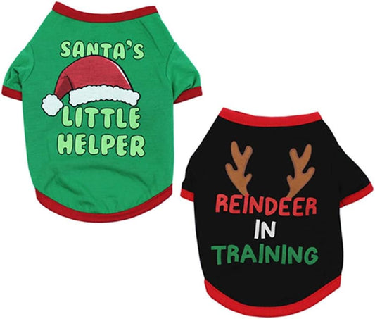 Dogs Christmas Shirts Snowflakes Clothes Pet Santa Claus Suit Puppy Red Clothing Doggie Winter Apparel Cold Weather Coats Cat Xmas Costumes New (S (4.4~6.6Lbs), Pack of 2 (No. 4))