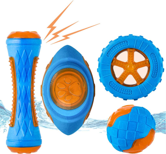 Ultimate Dog Squeaky Toy Set - 4 Fun Floating Pool Toys for Interactive Fetch & Beach Play!