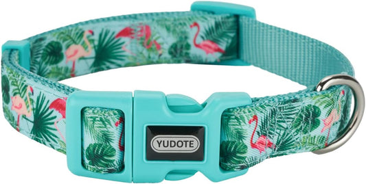 Flamingo Pattern Dog Collar, Nylon Webbing plus Polyester Ribbon 2 Layers, for Medium Dogs(Medium, Flamingo)
